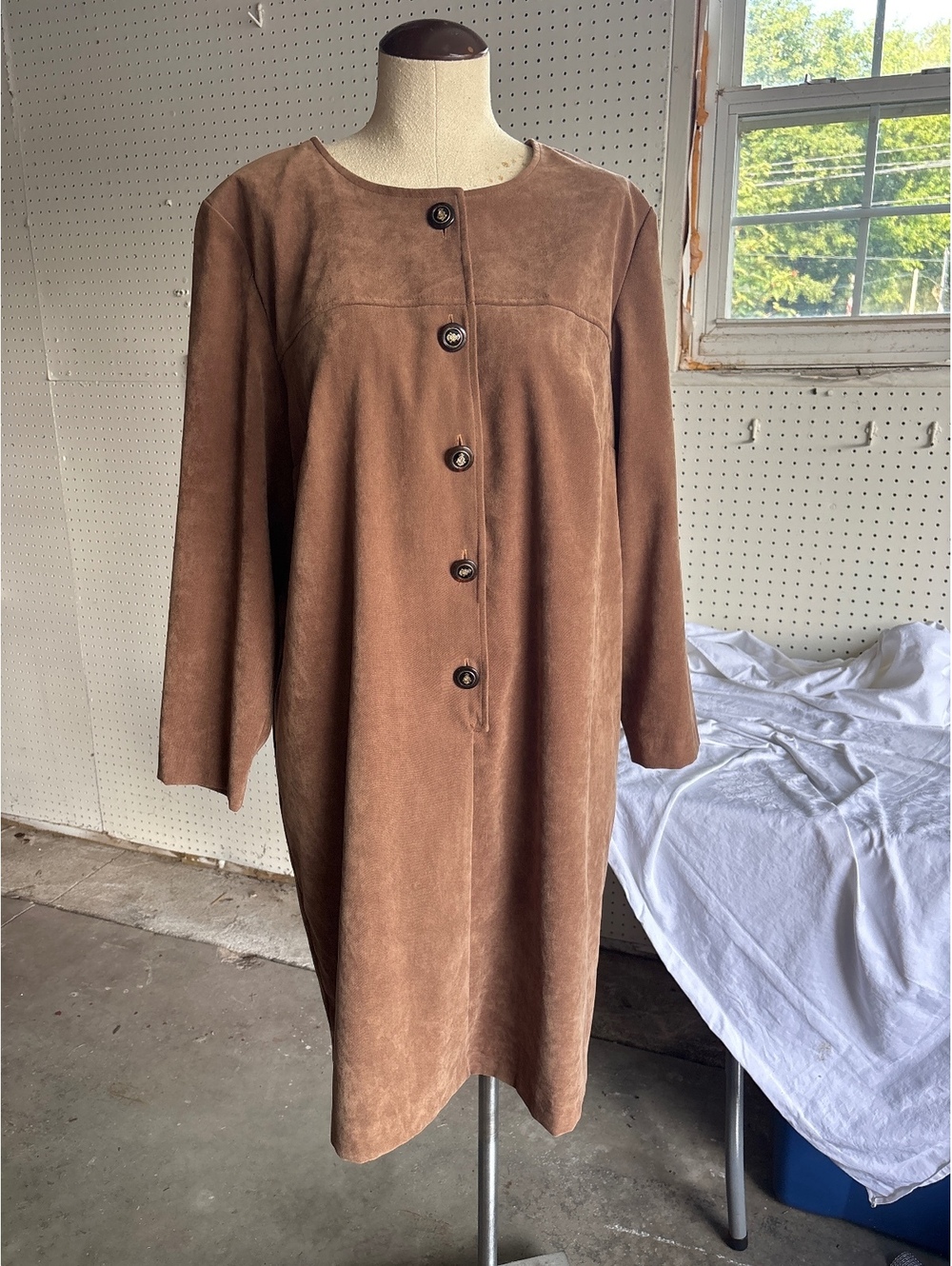 Vintage Brown Suede Button-Up Long Sleeve Coat
